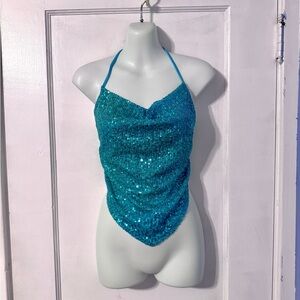 Sparkling Blue Sequin Halter Top